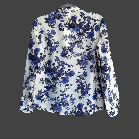 SEZANE NWT Blue & White Floral Printed Lightweight Silk Button Down Pierro Shirt - Picture 8 of 15